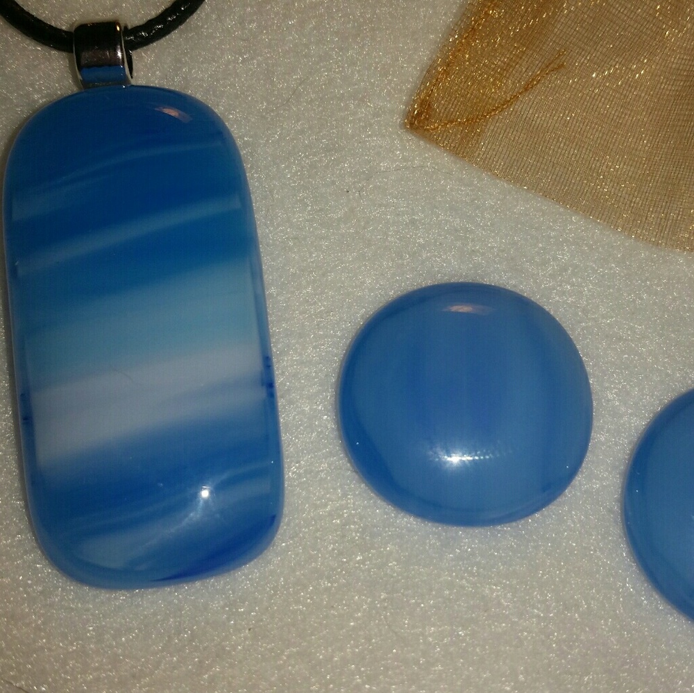 Fused glass pendant and matching earrings